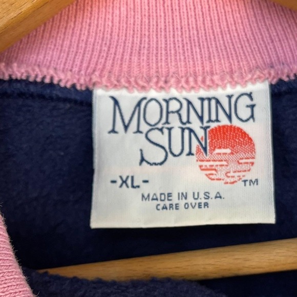 Vtg Hanes Morning Sun Navy Blue Hearts Collared Sweatshirt Women's Size XL - Picture 4 of 4
